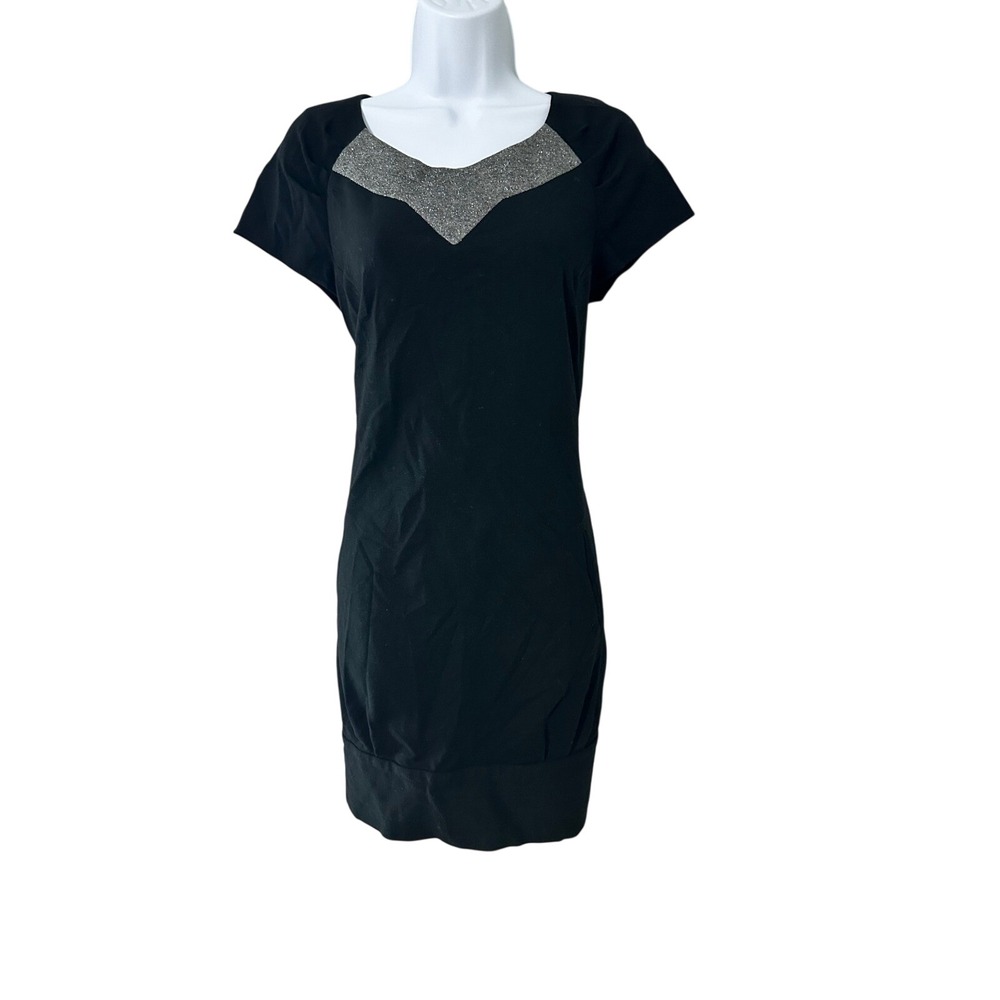 Searle Black Dress Size 10 Sheath Cap Sleeve Sparkle Career Cocktail
